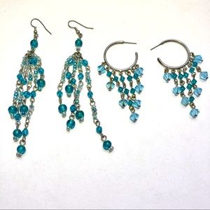 Blue dangly earrings - set of 2